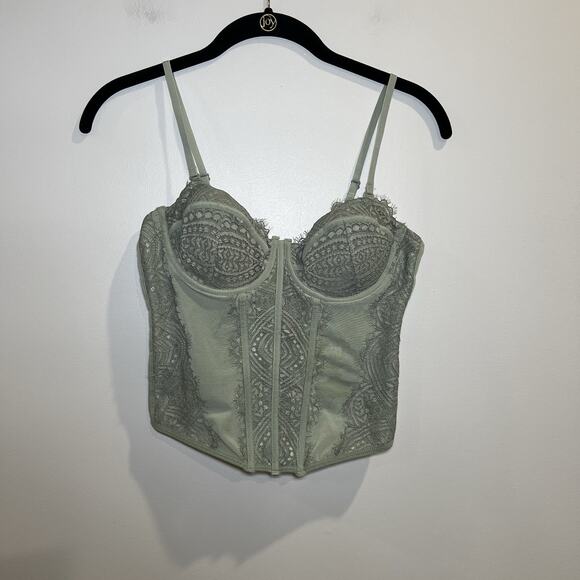 Garage Chrishell Lace Mesh Bustier Size XS Floral Lace Detail Stretchy Cropped - Picture 2 of 7